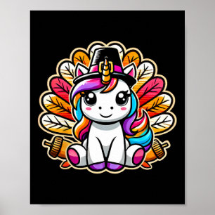 Cute Thanksgiving Unicorn Pilgrim Hat Turkey Girls Poster