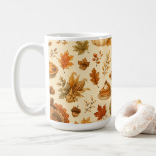 Cute Thanksgiving Watercolor Pattern with Turkeys Coffee Mug