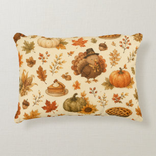 Cute Thanksgiving Watercolor Pattern with Turkeys Decorative Cushion