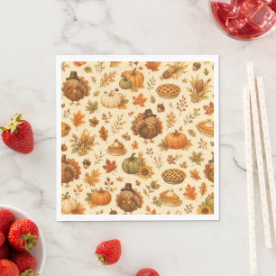 Cute Thanksgiving Watercolor Pattern with Turkeys Napkin