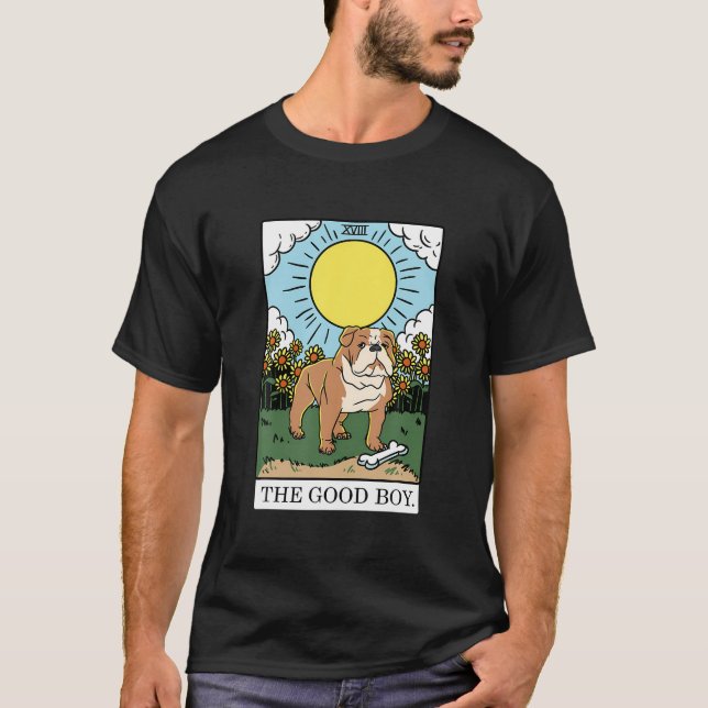 Cute The Good Boy Bulldog Aesthetic Tarot Card Pup T-Shirt (Front)