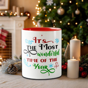 Cute 'The Most Woderful Time' Christmas  Two-Tone Coffee Mug