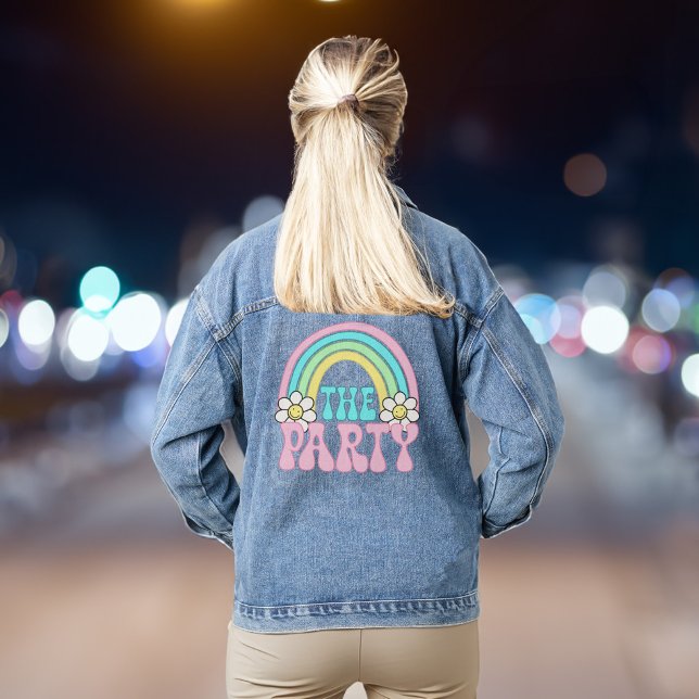 Cute The Party Retro Hippie Bachelorette Party Denim Jacket (Your bridesmaids & besties will love to be part of the bride squad bringing the party to your bach)