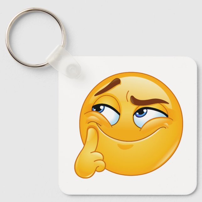 Cute Thinking Emoji Funny Smirking Face Keychain (Front)
