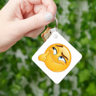 Cute Thinking Emoji Funny Smirking Face Keychain