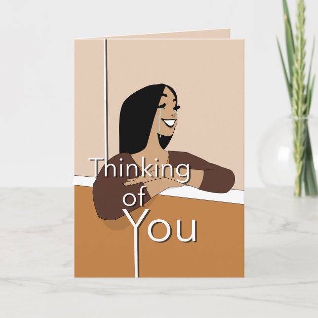 Cute Thinking of You Cartoon  Thank You Card (Front)
