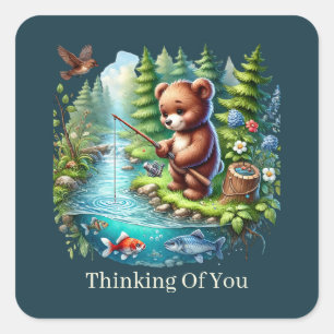cute thinking of you customisable bear square sticker