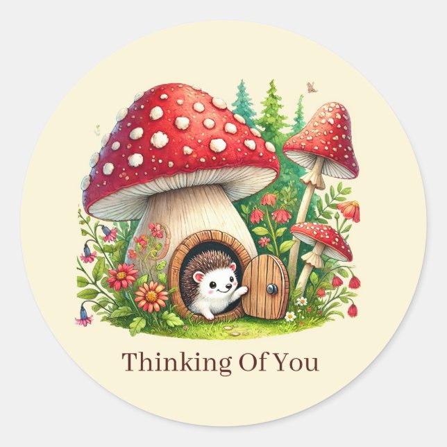 cute thinking of you customisable hedgehog classic round sticker (Front)