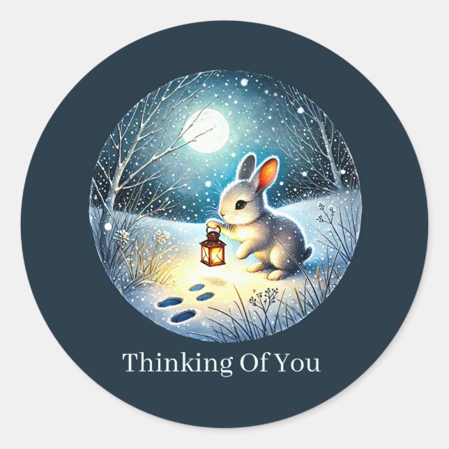 cute thinking of you customisable Winter rabbit Classic Round Sticker (Front)