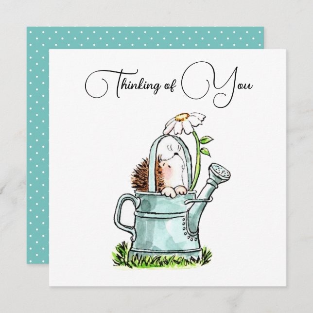 Cute Thinking of You Notecard with Hedgehog (Front/Back)