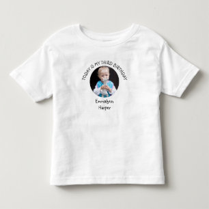 Cute Third B-day Name Round Photo Birthday Party Toddler T-Shirt