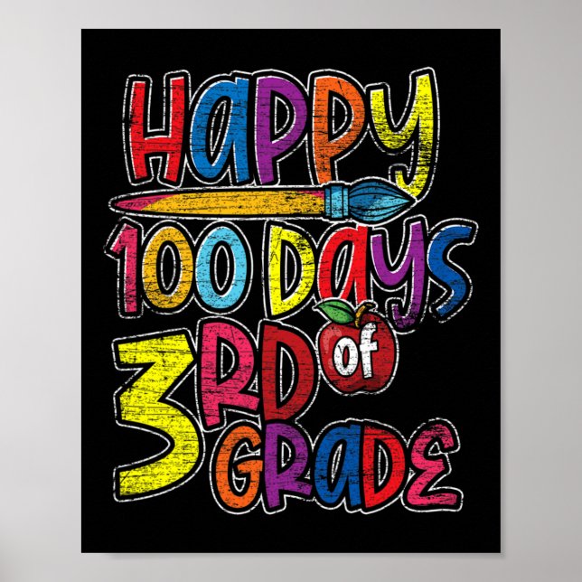 Cute Third Grade Student Kids Gift 100 Days Of Sch Poster (Front)