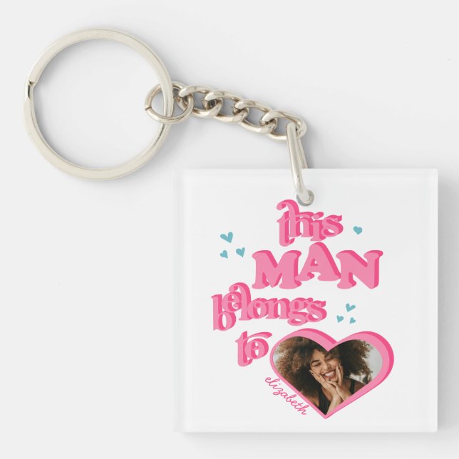 Cute This Man Belongs to GF Heart Photo T-Shirt Key Ring (Front)