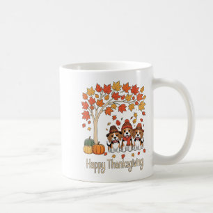 Cute Three Beagle Dogs Pumpkins Fall Tree Happy Th Coffee Mug