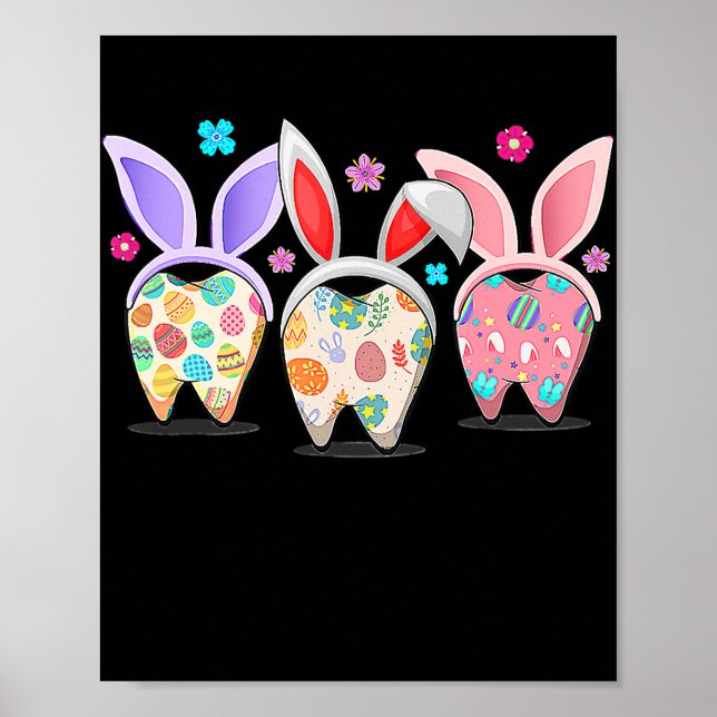 Cute Three Bunny Teeth Dental Squad Dentist Happy Poster (Front)