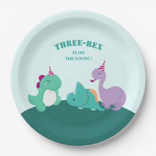 Cute Three Dinosaur Birthday Paper Plate