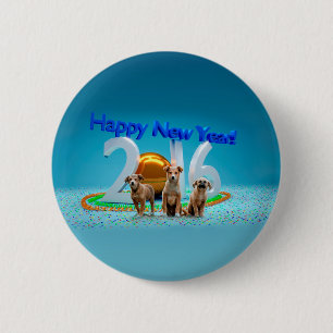 Cute Three Dogs Wishing Happy New Year 2016 6 Cm Round Badge