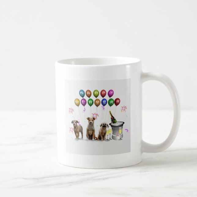 Cute Three Dogs Wishing Happy New Year 2016 Coffee Mug (Right)