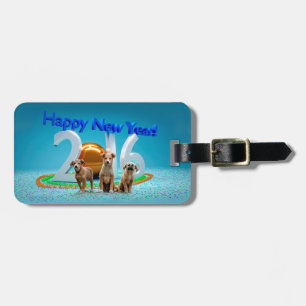 Cute Three Dogs Wishing Happy New Year 2016 Luggage Tag