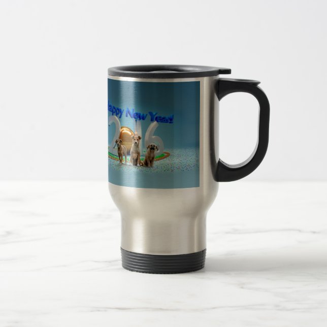 Cute Three Dogs Wishing Happy New Year 2016 Travel Mug (Right)