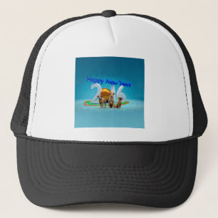 Cute Three Dogs Wishing Happy New Year 2016 Trucker Hat