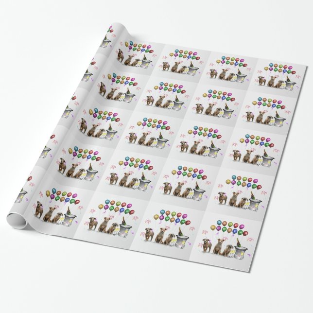 Cute Three Dogs Wishing Happy New Year 2016 Wrapping Paper (Unrolled)