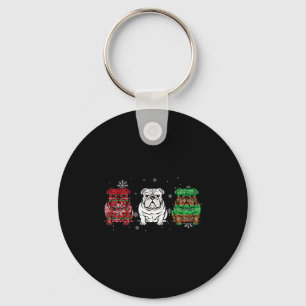 Cute Three English Bulldog Christmas For Women Men Key Ring