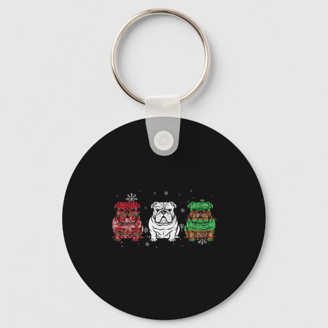 Cute Three English Bulldog Christmas For Women Men Key Ring (Front)