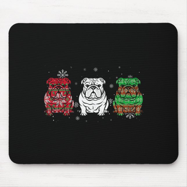 Cute Three English Bulldog Christmas For Women Men Mouse Mat (Front)