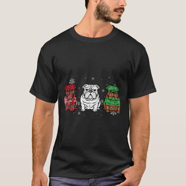 Cute Three English Bulldog Christmas For Women Men T-Shirt (Front)