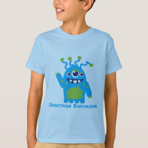 Cute three eyed alien blue and green kids t-shirt