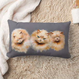 Cute Three Fluffy Cats Vintage Feline Decor Lumbar Cushion