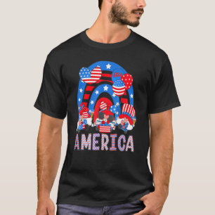 Cute Three Gnomes American Flag Rainbow Peace Hipp T-Shirt