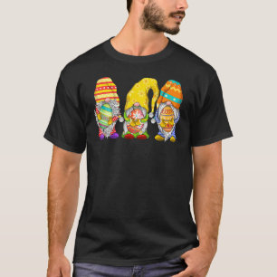 Cute Three Gnomes For Easter Day Colourful Eggs Bo T-Shirt