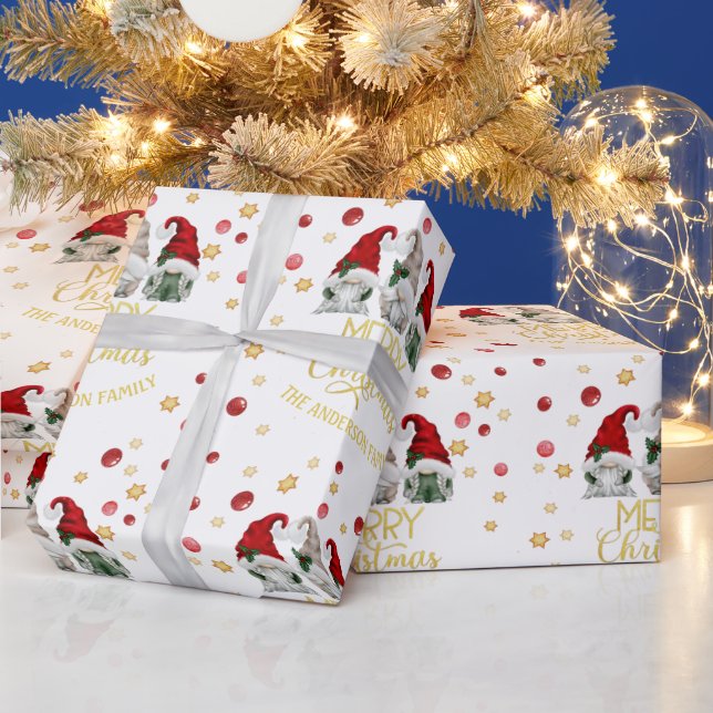 Cute Three Gnomes Merry Christmas  Family Wrapping Paper (Holidays)