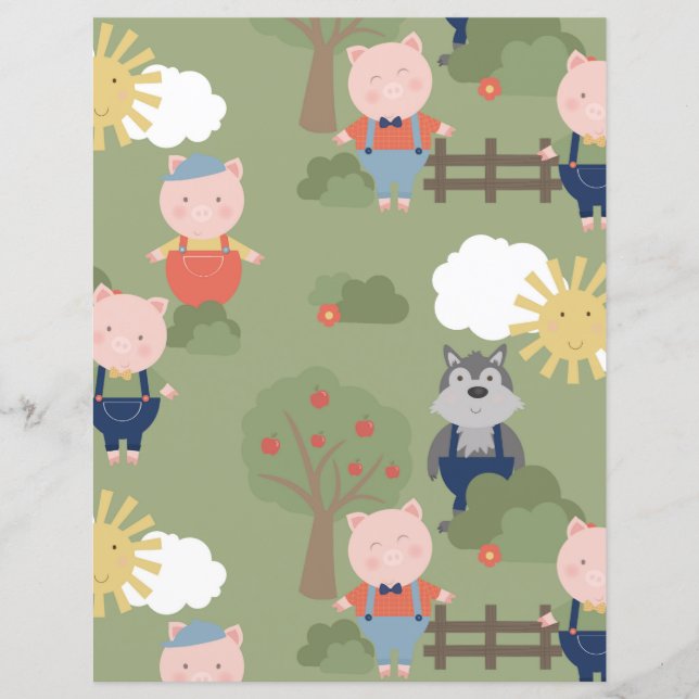 Cute Three Little Pigs Paper Sheet (Front)