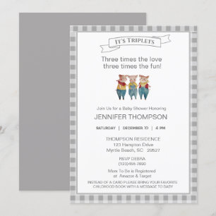 Cute Three Little Pigs Theme Blue Baby Shower   Invitation