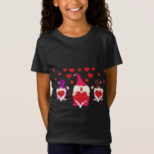 Cute Three Nordic Gnomes Holding Hearts Valentines T-Shirt