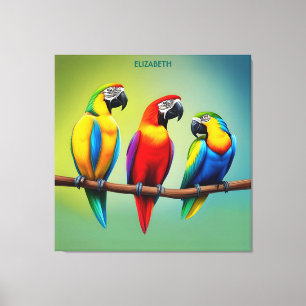 Cute Three Parrots Rusty Fantasy Vintage Cute Canvas Print