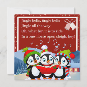 Cute Three Penguins Singing Jingle Bells Holiday Card