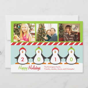 Cute three pictures penguins holiday photo card