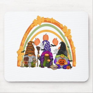 Cute Three Rainbow Gnome Happy Halloween Autumn Fa Mouse Mat