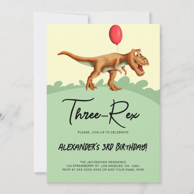 Cute Three-Rex Dinosaur Birthday Party  Invitation (Front)