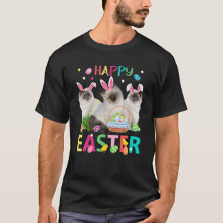 Cute Three Siamese Cats Wearing Bunny Ears Happy E T-Shirt
