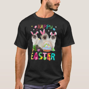 Cute Three Siamese Cats Wearing Bunny Ears Happy E T-Shirt