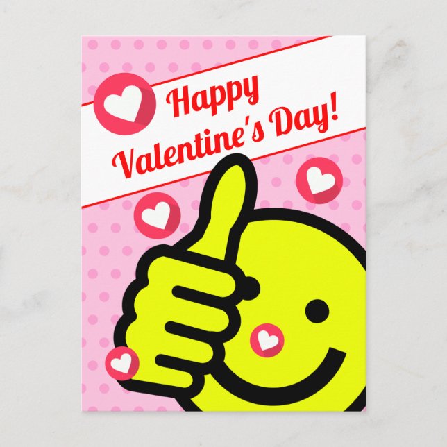 Cute Thumbs Up Smile Face Pink Valentines Day  Postcard (Front)