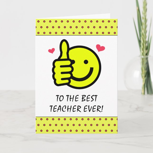 Cute Thumbs Up Smile Face Teacher  Thank You Card (Front)