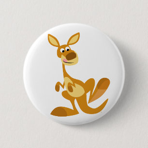 Cute Thumping Cartoon Kangaroo Button Badge