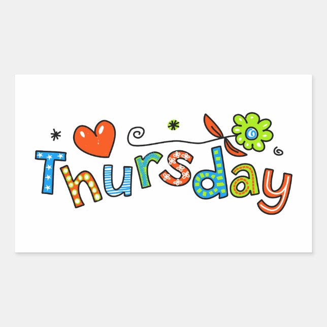 Cute Thursday Week Day Greeting Text Expression Rectangular Sticker (Front)