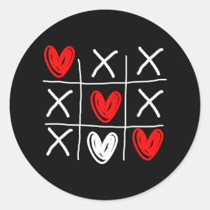 Cute Tic Tac Toe Hearts Valentines Day Classic Round Sticker